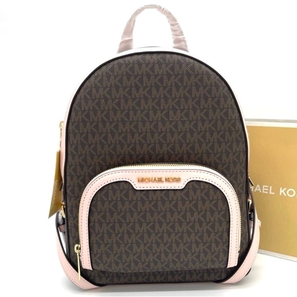 Michael Kors Medium Jaycee Zip Packet Backpack Brown/Light Pink - Picture 1 of 10